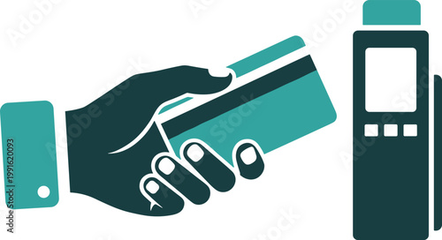 Hand holding credit card for payment at point of sale machine vector art.