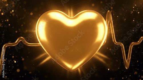 Golden heartbeat line transforming into a glowing pulsing heart
