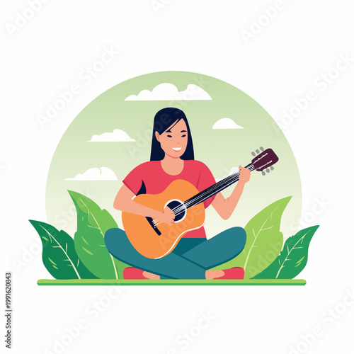 Woman Playing Guitar Outdoors