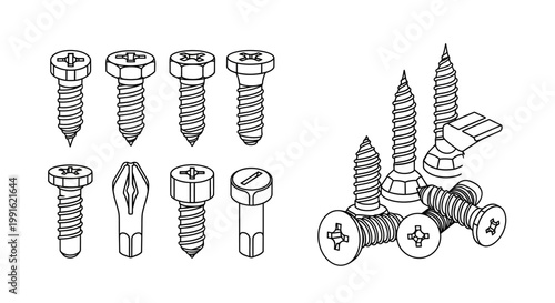 Assorted metal screws and fasteners.