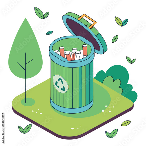 Ashtray with recycling symbol and plants.