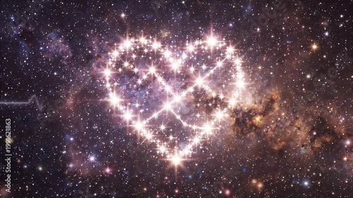 Cosmic heartbeat pulse transforming into a star heart in space