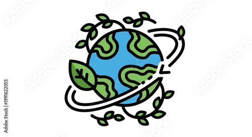 Earth Globe with Green Leaves.