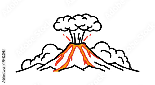 Erupting Volcano Mountain with Smoke.