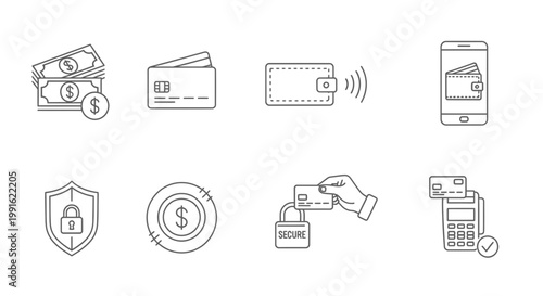 Online Payment Icons: Secure Transactions, Digital Wallets, and Mobile Banking