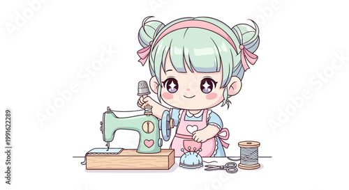 Little girl using a sewing machine.
