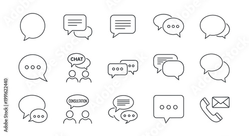 Speech Bubble Icons Set: Communication, Chat, Message, Dialogue, Contact, and Social Media Symbols