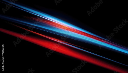 Abstract Red and Blue Light Streaks on Black Background.