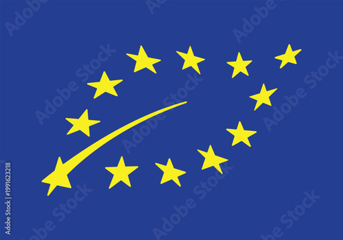 Official EU Organic Certification Blue and Gold Leaf Logo High Quality Vector Graphic for European Sustainable Food Standards and Quality Branding