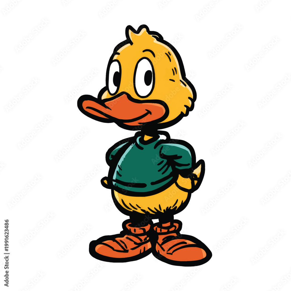 Obraz premium Cartoon duck wearing green shirt.