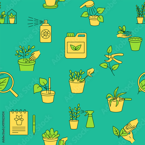 Potted home plants seamless pattern