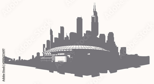 Skyscraper skyline silhouette stands prominently against a light background to represent modern urban development and architectural growth in a metropolitan environment.