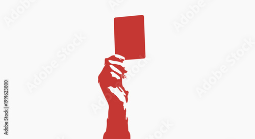 Red card held by a hand signifies a penalty or disqualification in a competitive sports match scenario.