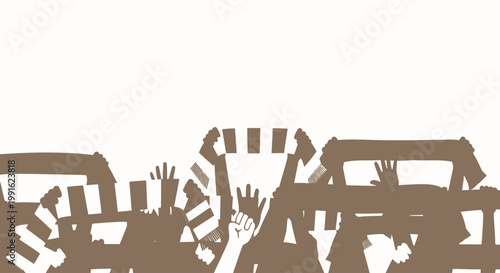 Hands raised in a crowd represent a collective expression of community support and social activism for a cause.
