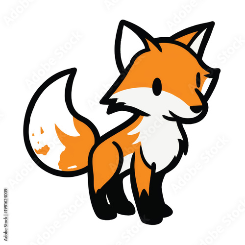 Cartoon Fox with Orange Fur Standing.