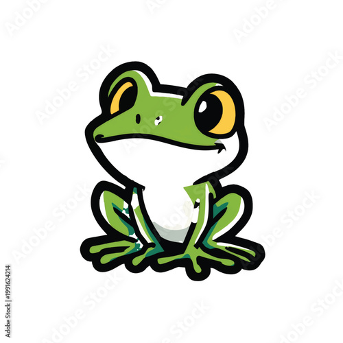Cartoon Frog Sitting Green Amphibian.