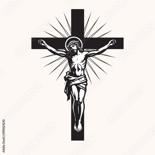 illustration ofJesus Christ on the cross black and white. vector graphic illustration art