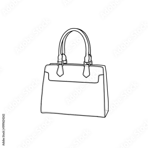 A simple yet sophisticated line art illustration of a classic handbag, perfect for fashion design, accessory catalogs, or minimalist branding. Vector illustration. Isolated on a white background