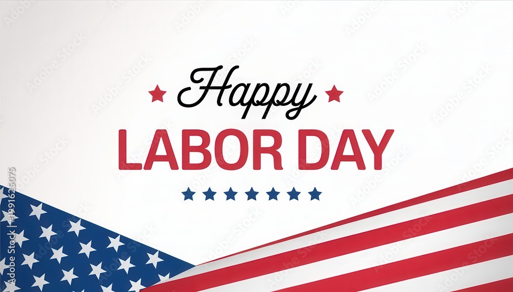 Obraz premium Happy labor day greeting card with american flag design elements on white background