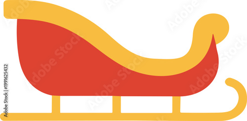 Santa sleigh vector icon in red and yellow colors for winter christmas celebration transport design.