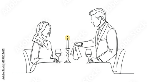 Couple on romantic candlelit dinner date.