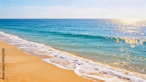 Beach with ocean waves and golden sand