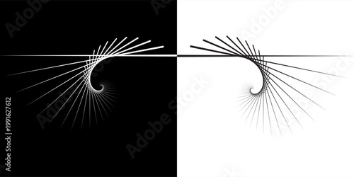 Spiral with gray colors lines as dynamic abstract vector background or logo or icon. Yin and Yang symbol.