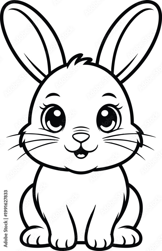 Obraz premium Cute cartoon bunny rabbit character, black and white line art illustration