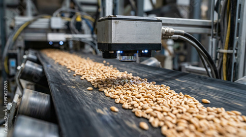 Advanced Sorting Technology for Nuts on a Conveyor Belt in a Modern Factory Setting