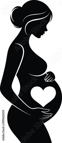 Silhouette of a pregnant woman with a heart shape on her belly
