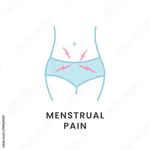 Menstrual Pain Symptom Female Body Icon Illustration. Period Cramps Pain Indicator Icon.