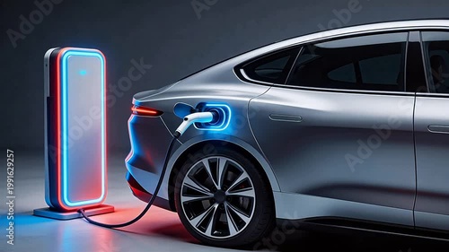 Electric car charging with neon lights