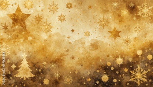 Golden Snowflakes and Stars Creating a Festive Holiday Background Atmosphere for Winter Celebrations