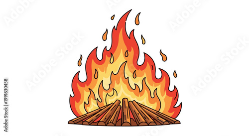 Burning Wood Fire Flame Illustration.