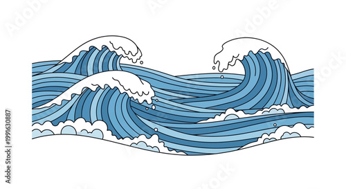 Large Ocean Wave Crashing Water.