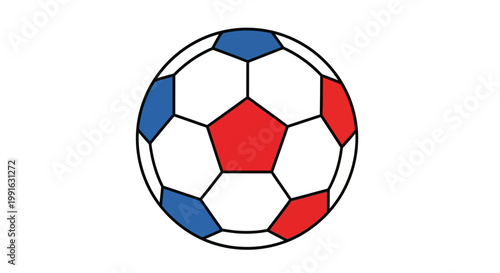 Soccer ball with red blue panels.