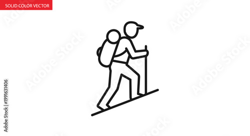 Two Hikers Climbing Steep Terrain Together.