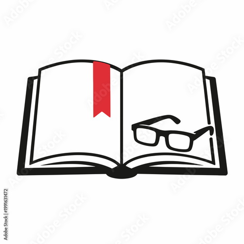 Open Book with Bookmark and Glasses Vector