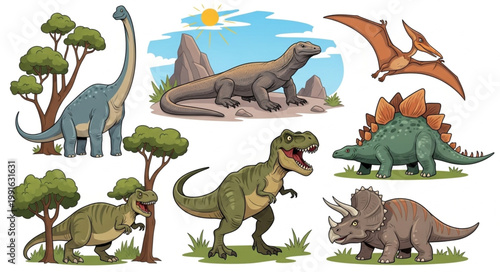 Collection of diverse prehistoric dinosaurs and ancient creatures.