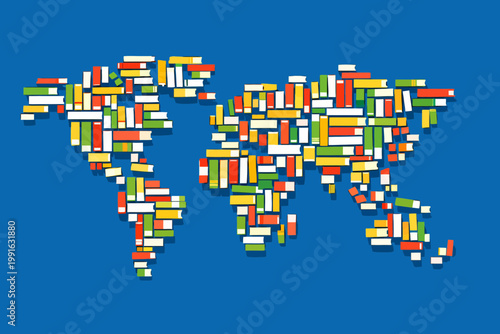 World Map Made of Books Vector Illustration