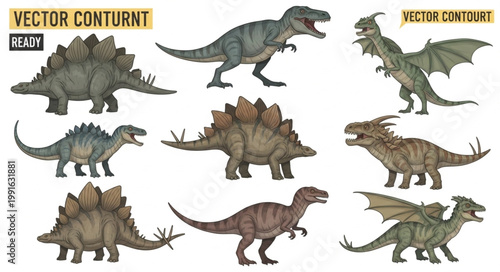 Collection of various prehistoric dinosaurs and mythical creatures.