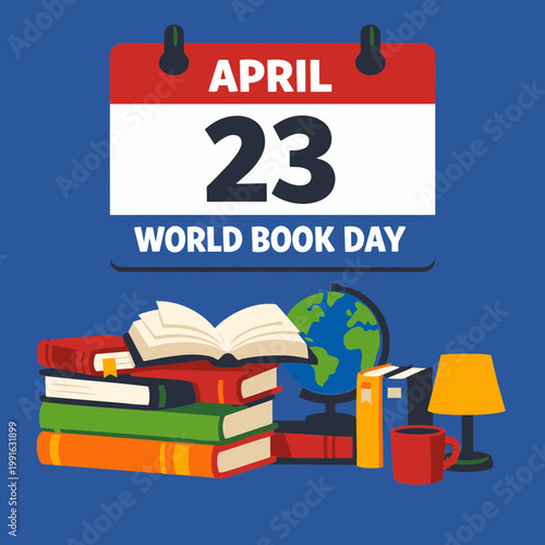 April 23 Calendar World Book Day Vector