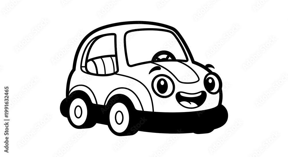 Fototapeta premium Smiling cartoon car illustration.