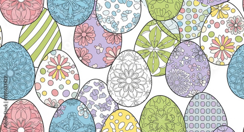 Colorful Easter Eggs Pattern Festive Spring Holiday Decoration.