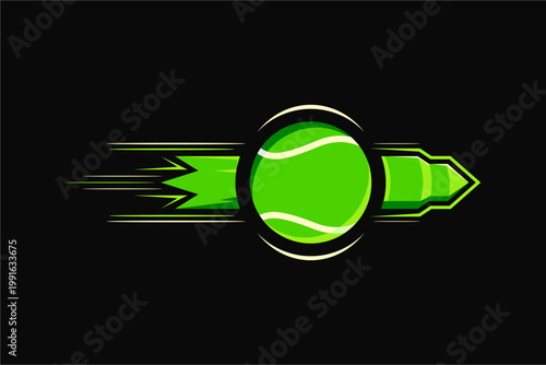 Fast padel tennis ball logo with bullet speed effect featuring dynamic motion lines isolated on dark background ideal for padel tennis sports branding, competition themes, modern racket sport identity