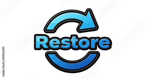 Vector illustration of blue restore icon with circular arrow symbol on a transparent background