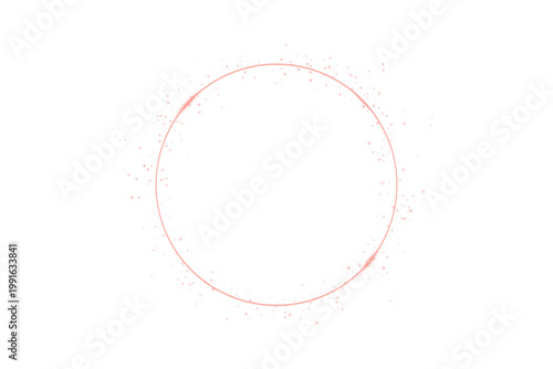 Neon red glowing ring isolated on transparent background with light trail and sparkles. Abstract energy circle. PNG.