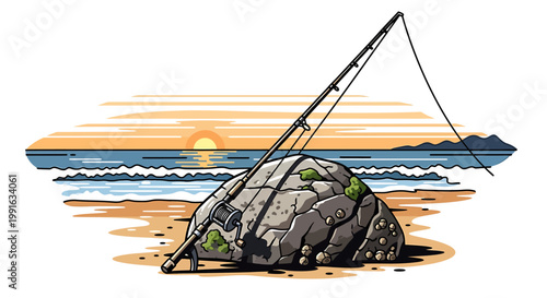 Fishing Net on Large Rock.