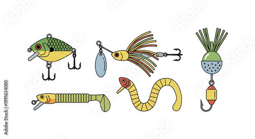 Fishing Lures on White Background.