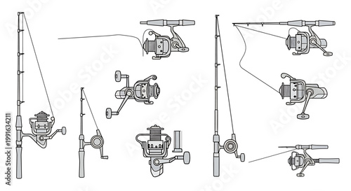 Fishing reels and rods assembly.